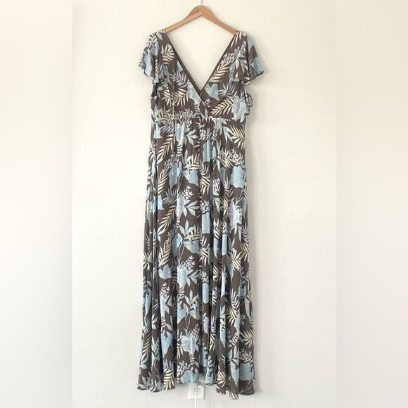 Torrid Maxi Dress sz 1 Floral Soft V-Neck Romper Ruffle Sleeve Coastal Vacation - Picture 1 of 14